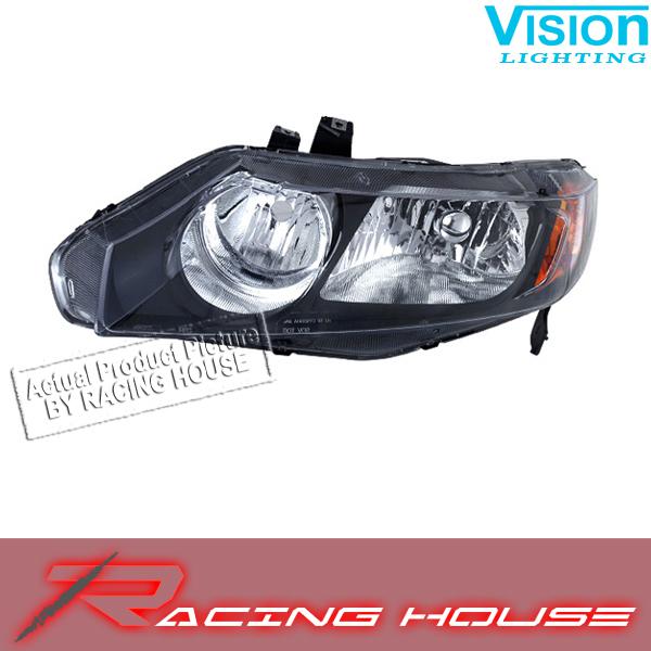 L/h headlight driver side lamp kit unit 06-08 honda civic 4dr w/o bulb