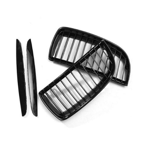 Glossy black front grille for bmw e90 saloon e91 2005-2008 w/upper hood eyelid