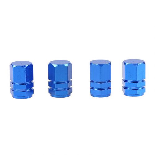 4 aluminum car tire valve caps tyre valve stem cover air dust wheel rim cap blue