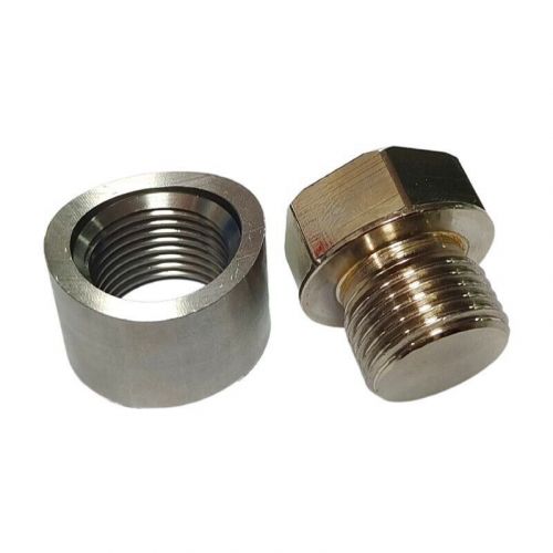 Pair o2 oxygen sensor weld on / weld in bung plug &amp; nut cap kit m18 x 1.5 thread