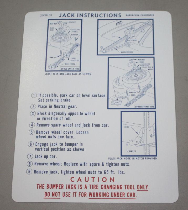 New 1970-71 cuda challenger jack instructions #1