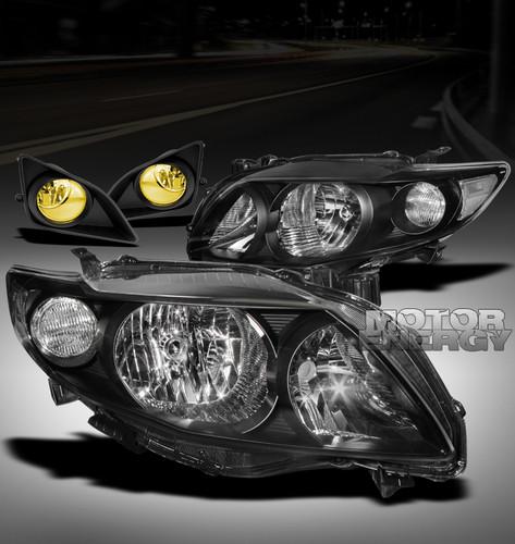 09-10 toyota corolla crystal jdm black head lights+yellow fog lamp+cover corner