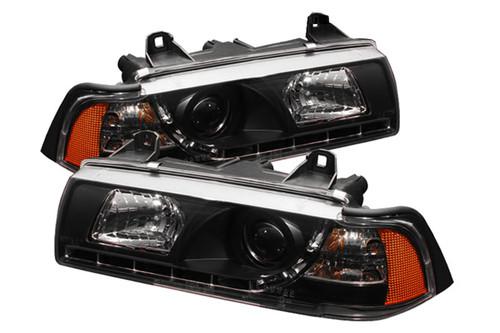 Spyder bmwe362ddrl black clear projector headlights head light w leds drl