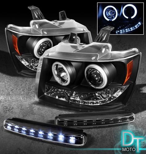 Drl led fog+07-13 suburban tahoe avalanche ccfl halo black projector head lights