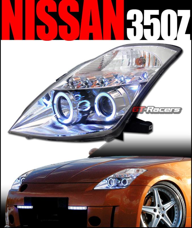 Chrome led halo rims projector head lights 2003-2005 nissan 350z z33 fairlady