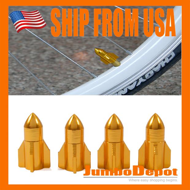 Us 4pcs bikes cars bicycles trunks schrader valve wheel caps rocket shape decor