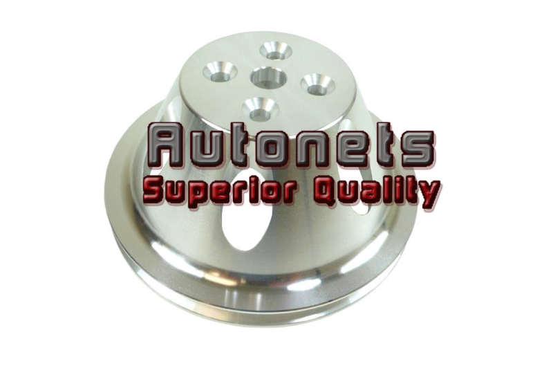 Satin aluminum small block chevy short water upper pulley single groove 55-68