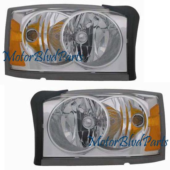 06-07 dodge dakota headlights w/o black bezels l+r set