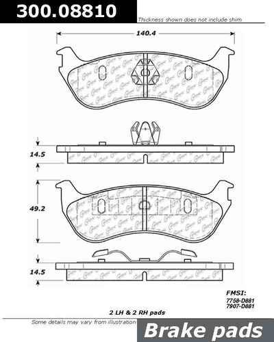 Centric 300.08810 brake pad or shoe, rear-premium semi-met pads w/shims