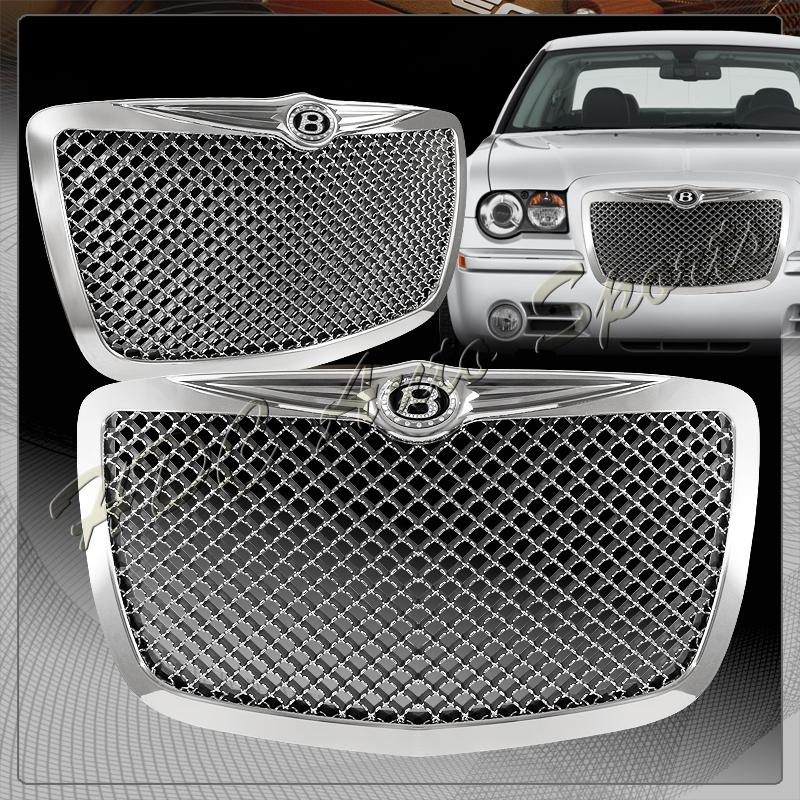 2005-2010 chrysler 300 chrome mesh front hood bumper grille + crystal b emblem