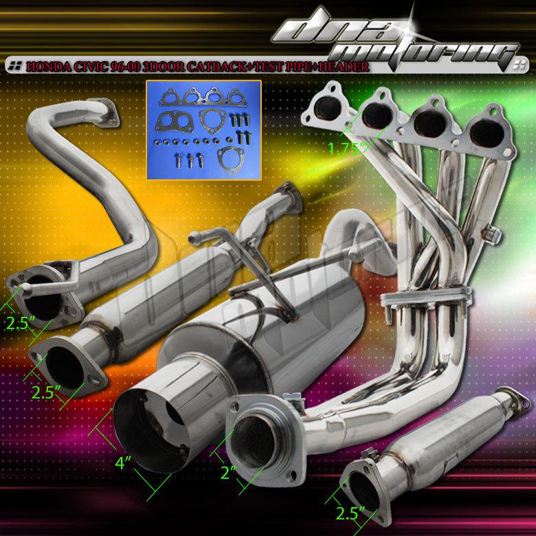 Civic 96-00  3-door hatchback full exhaust kit cat back+header+exhaust pipe ek