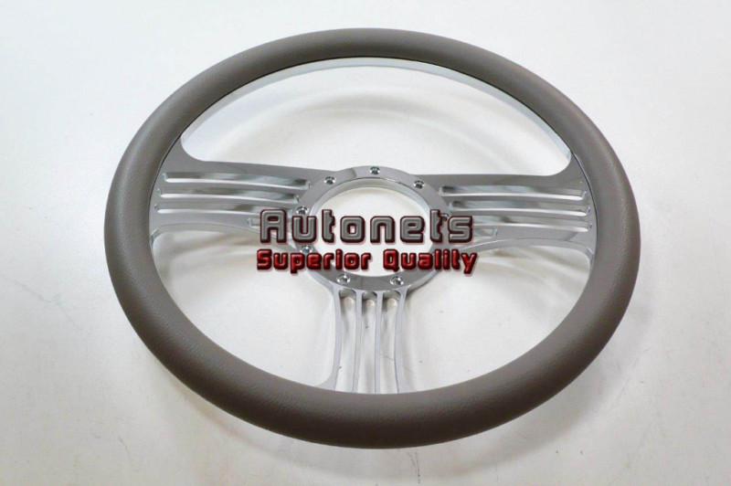 Gray leather slash chevy gm pontiac buick camaro aluminum 9 hole steering wheel