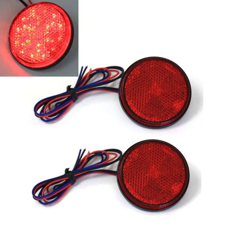 2x led red round reflector brake lights lamps+universal motorcycle car truck