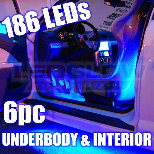 New 6pc blue led underbody underglow lighting kit