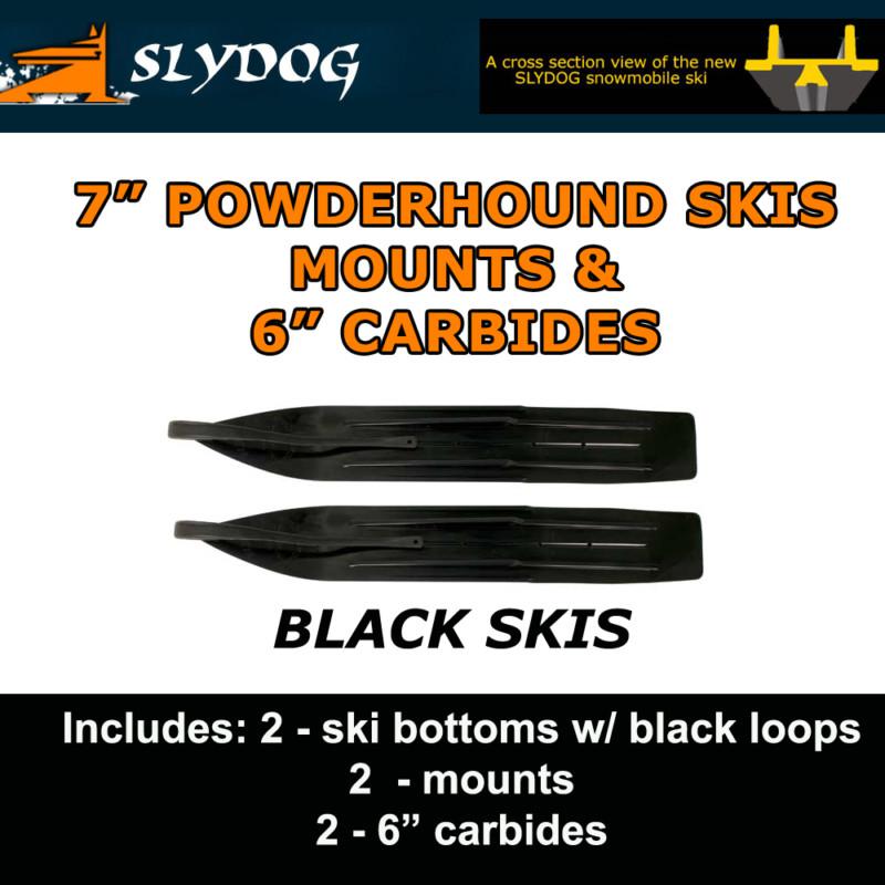 Arctic cat hcr 09-11, all 10-11 slydog powder hound 7" blk skis,  mnts, 6" carbs