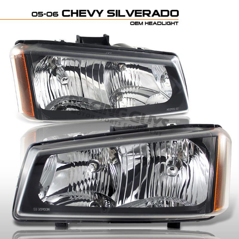 2005-2007 chevy silverado avalanche 1500/2500/3500 black headlights amber refl