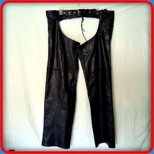 Hot leathers vintage soft leather motorcycle biker chaps pants mens l black