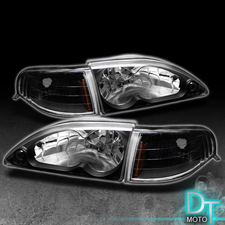 94-98 mustang black headlights + signal corner lights lamps direct replacement