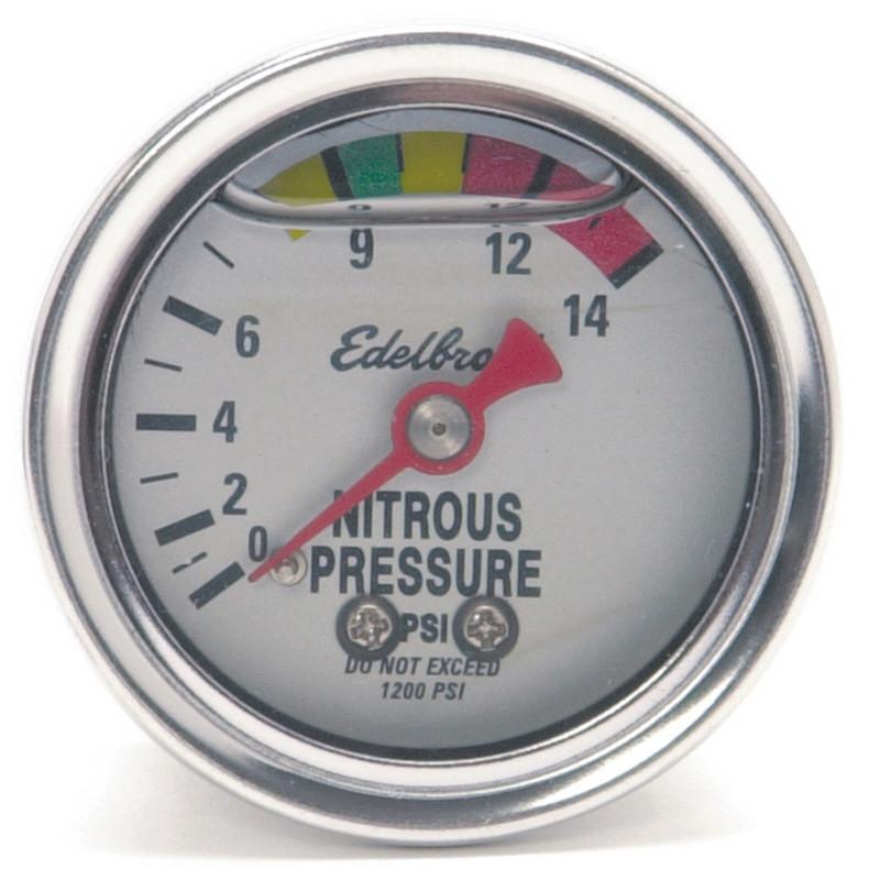 Edelbrock 73801 50 nitrous system; glycerin-filled nitrous pressure gauge