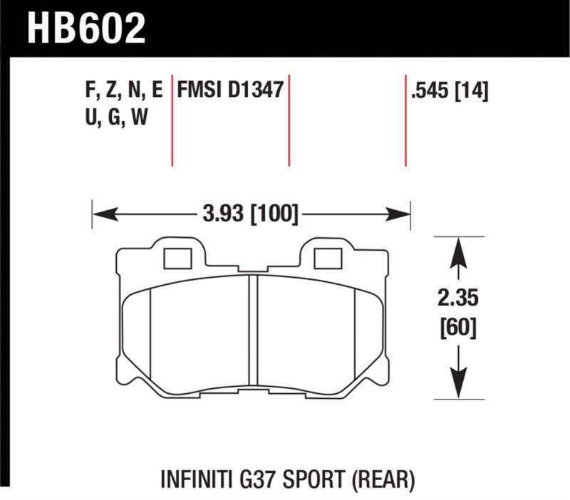 Hawk performance hb602n.545 disc brake pad 08-12 370z fx50 g37 m37 m56