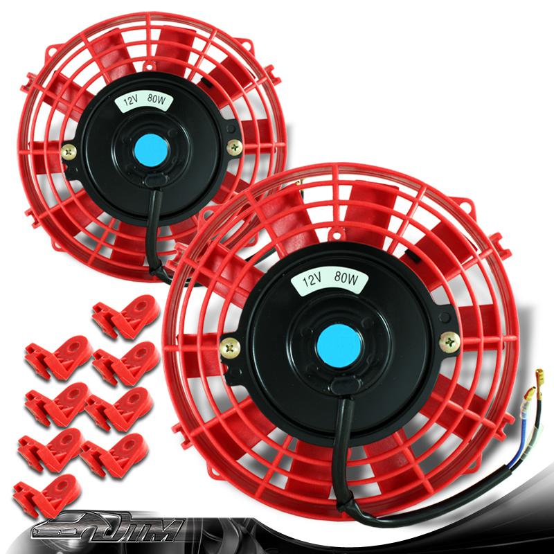 2xuniversal red 7" 1500cfm 2250rpm electric cooling engine bay radiator fan