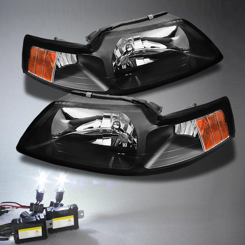 4300k original xenon white hid kit + 99-04 ford mustang black crystal headlights