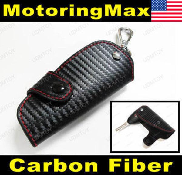 Black carbon fiber pattern leather remote folding key fob holder cover: a