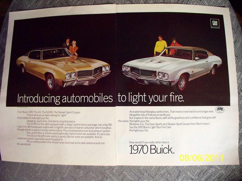 1970 buick gs & gs 455 in a rare, original 11 x 17 inch ad! *great framed gift  