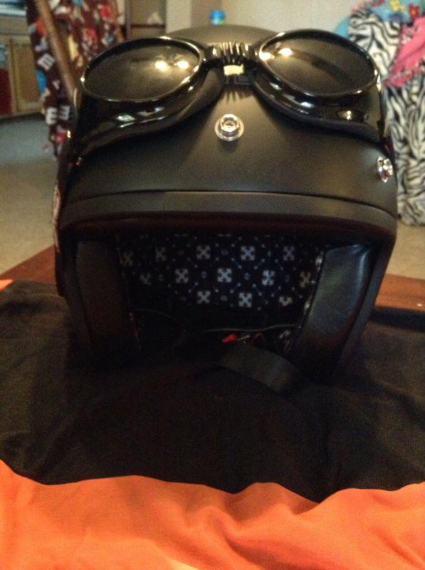 Sparx dot matte black open face motorcycle helmet  goggles l large