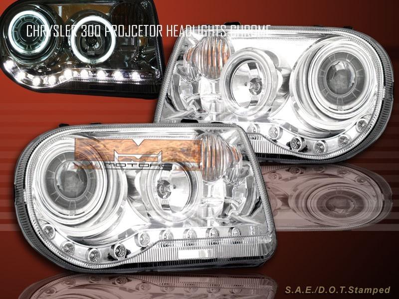 05-08-10 chrysler 300c / srt-8 projector headlights chrome ccfl two halo led