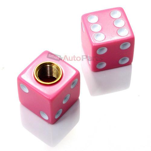 2) custom pink dice tire/wheel stem valve caps for motorcycle dirt bike bicycle