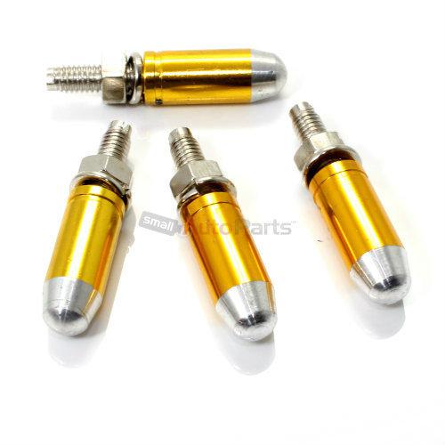 (4) gold bullet tip license plate frame bolts-screw caps for auto-car-truck-suv