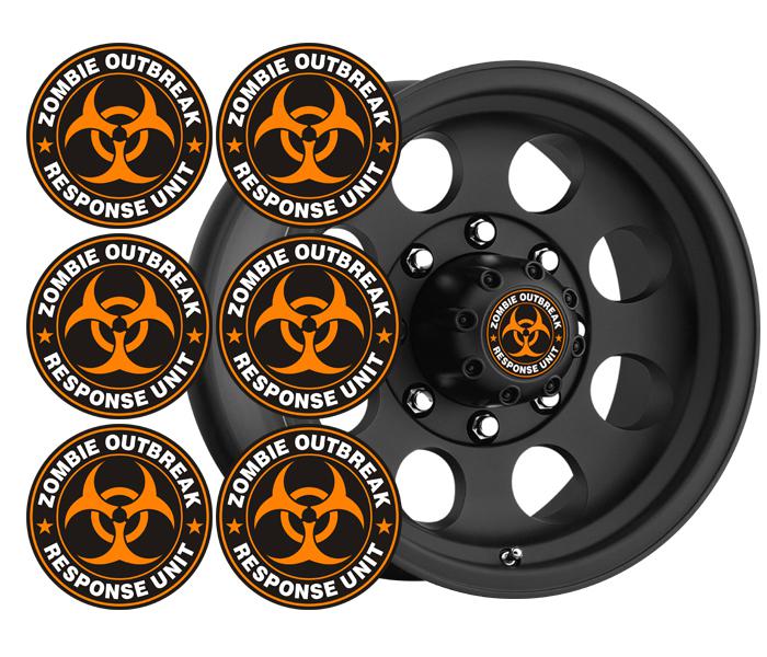 Zombie response unit decal 6 2"x2" orange vinyl wheel center cap sticker zu1