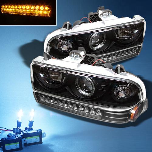 8000k slim xenon hid+ blk 98-04 s10 blazer halo projector headlights+led bumper