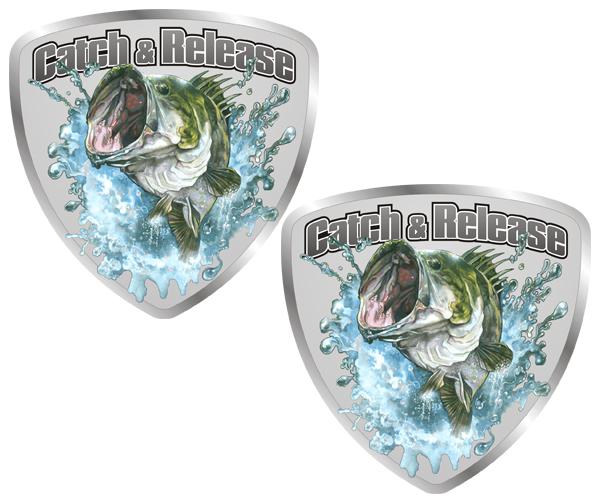 Catch and release fishing decal set 4"x3.8" largemouth bass vinyl sticker zu1