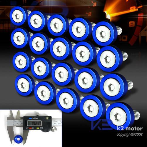 20pc blue aluminum fender engine bumper dress up washer+bolts screw kit