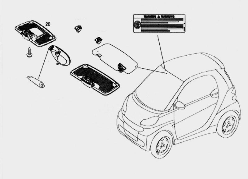 Genuine smart fortwo sun visor passenger side oem with mirror #20