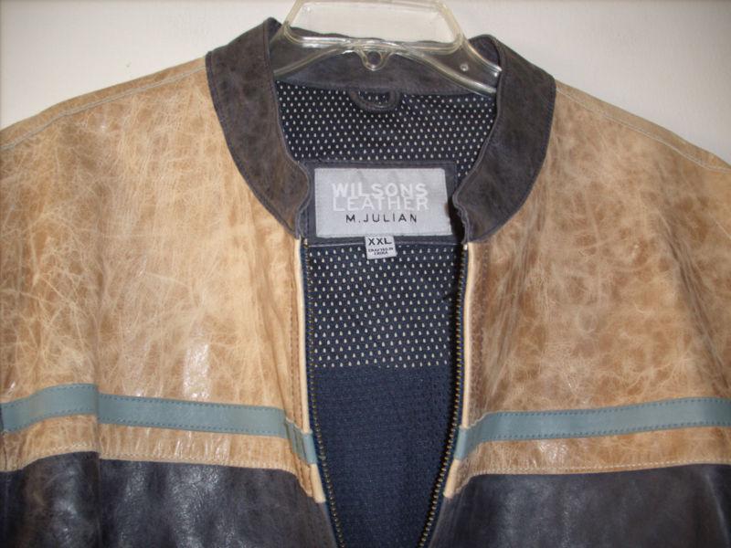 Mens nwot m. julian wilsons two tone distressed motorcycle jacket 2xl hot!!!