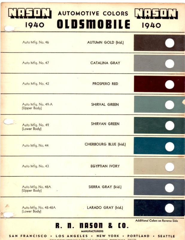 1940 oldsmobile series 60 series 70 f-40 g-40 l-40 40 paint chips nason 