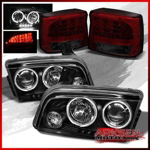 09-10 charger ccfl halo projector black headlights+ red smoked led tail lights