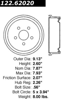 Centric 123.62020 rear brake drum-c-tek standard brake drums