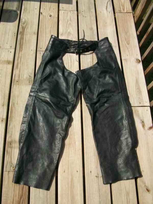 Leather gallery  black leather biker chaps size medium