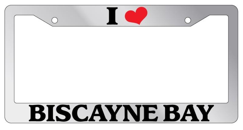 Chrome license plate frame i heart biscayne bay auto accessory novelty