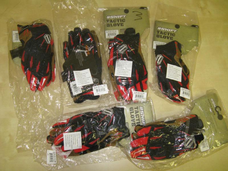 Six (6) pairs - mens  shift motocross gloves - adult small -  red