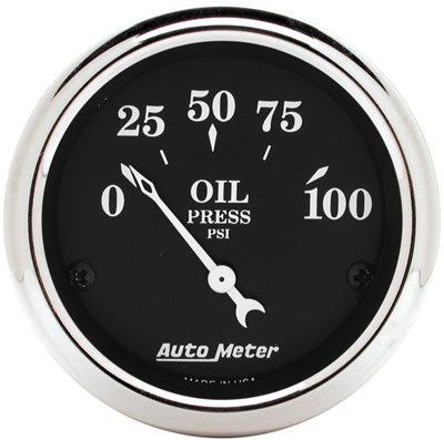 Autometer old tyme black electrical oil pressure gauge 2 1/16" dia black face