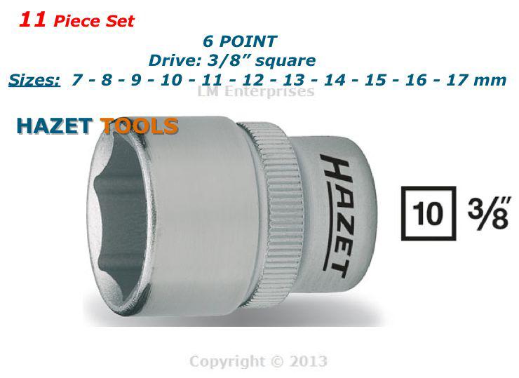 Hazet socket 11 piece set size 7 to 17 mm 6 point - drive 3/8 "  chrome finish 