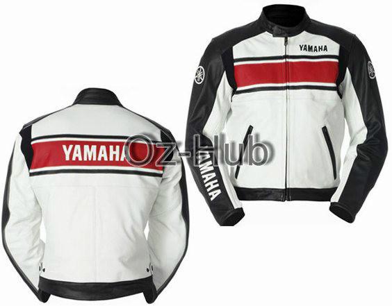Yamaha white motorbike orignal leather jacket ce approved armor all sizes