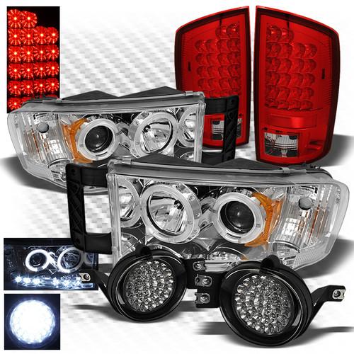 02-05 ram 1500, 03-05 2/3500 headlights + r/c led tail lights + led fog lights