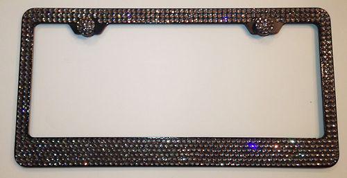 Made w/ black diamond swarovski crystal bling license plate frame 6 rows