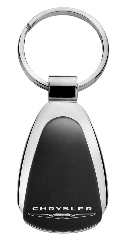 Chrysler black tear drop metal key chain ring tag key fob logo lanyard